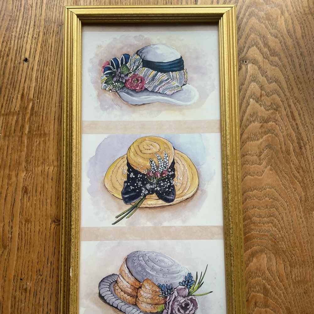 Hat Print - Peggy Abrams  Set Of Three Prints In One Frame 20” by 10”